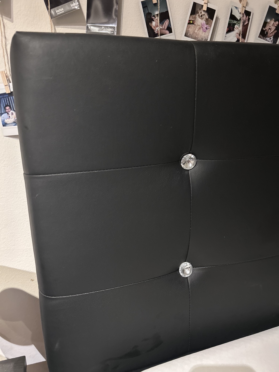 Black Faux Leather Bed Frame with Crystal Buttons - photo 2