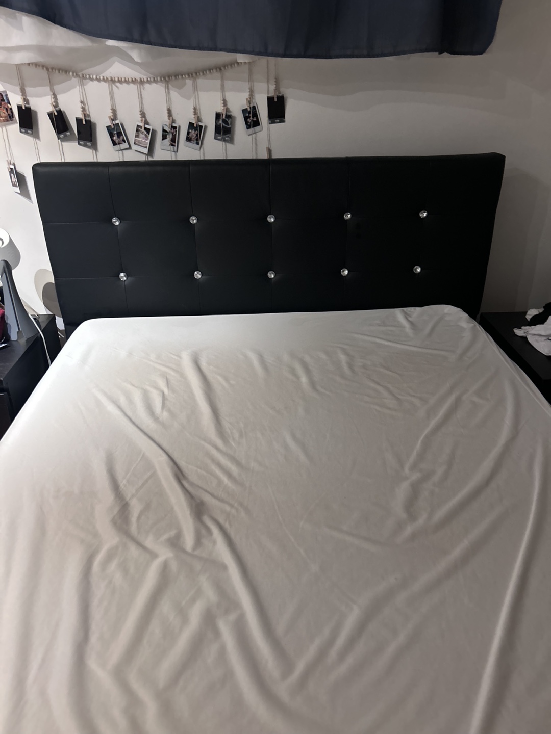 Black Faux Leather Bed Frame with Crystal Buttons