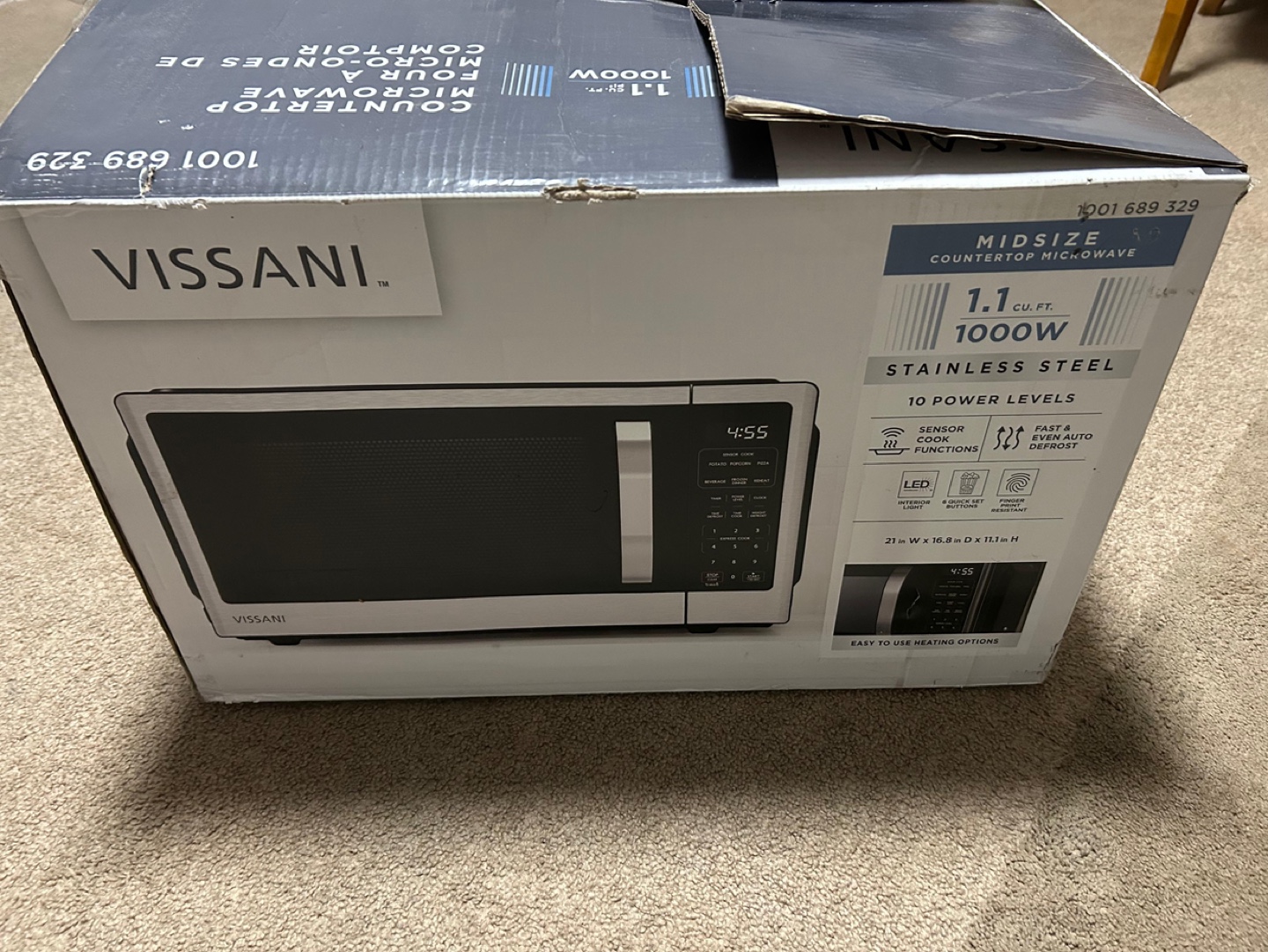 VISSANI 1.1 cu. ft. 1000W Stainless Steel Microwave