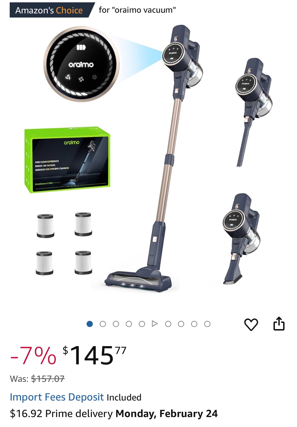 New Oraimo cordless vacuum with detachable battery.