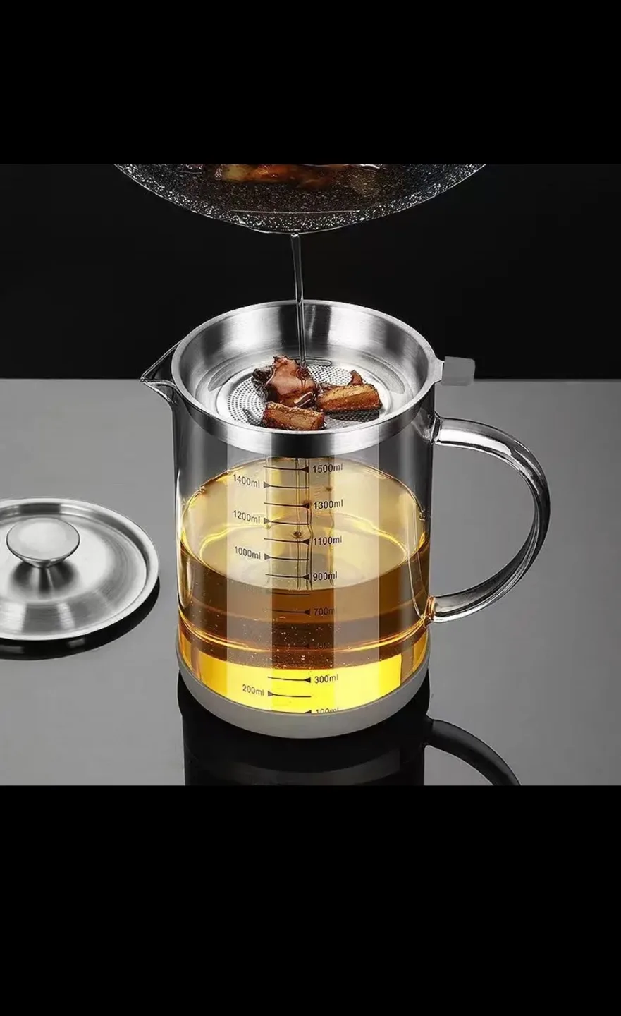 1500ml Glass Oil Pot with Stainless Steel Lid image indicator(2)