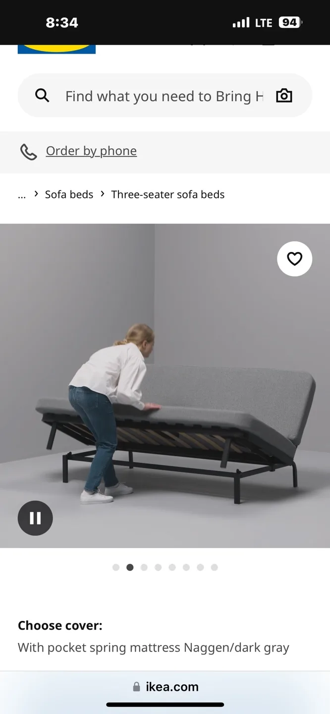 IKEA 3-seater sofa bed with dark grey cover image indicator(3)