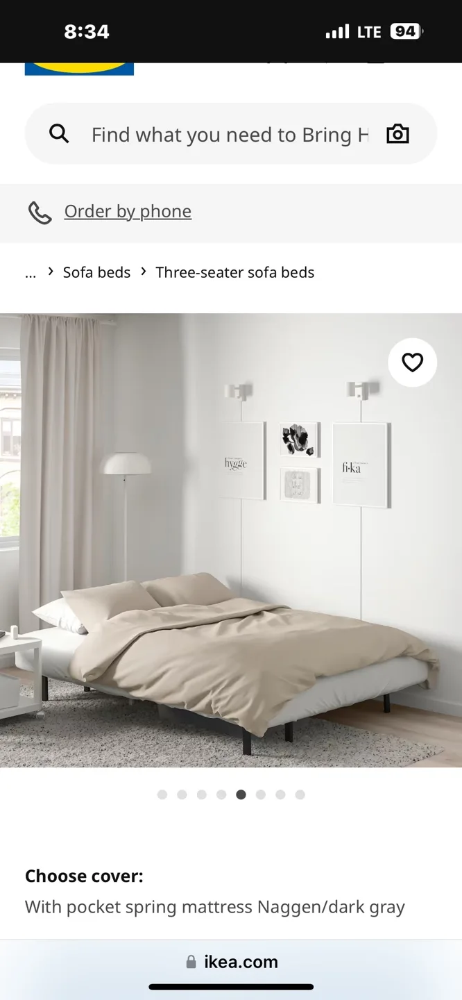 IKEA 3-seater sofa bed with dark grey cover image indicator(2)