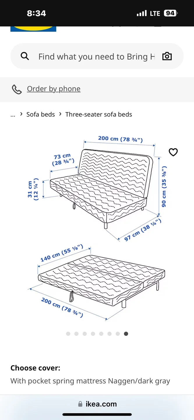IKEA 3-seater sofa bed with dark grey cover image indicator(4)