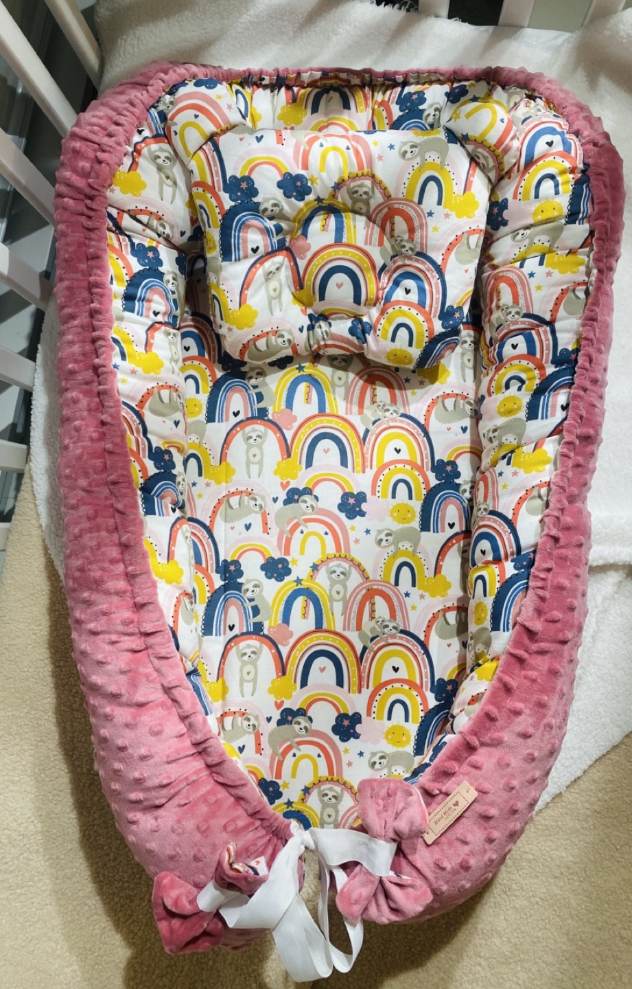 Baby Lounger Nest - Space, Rainbow Sloth, and Cream - photo 3