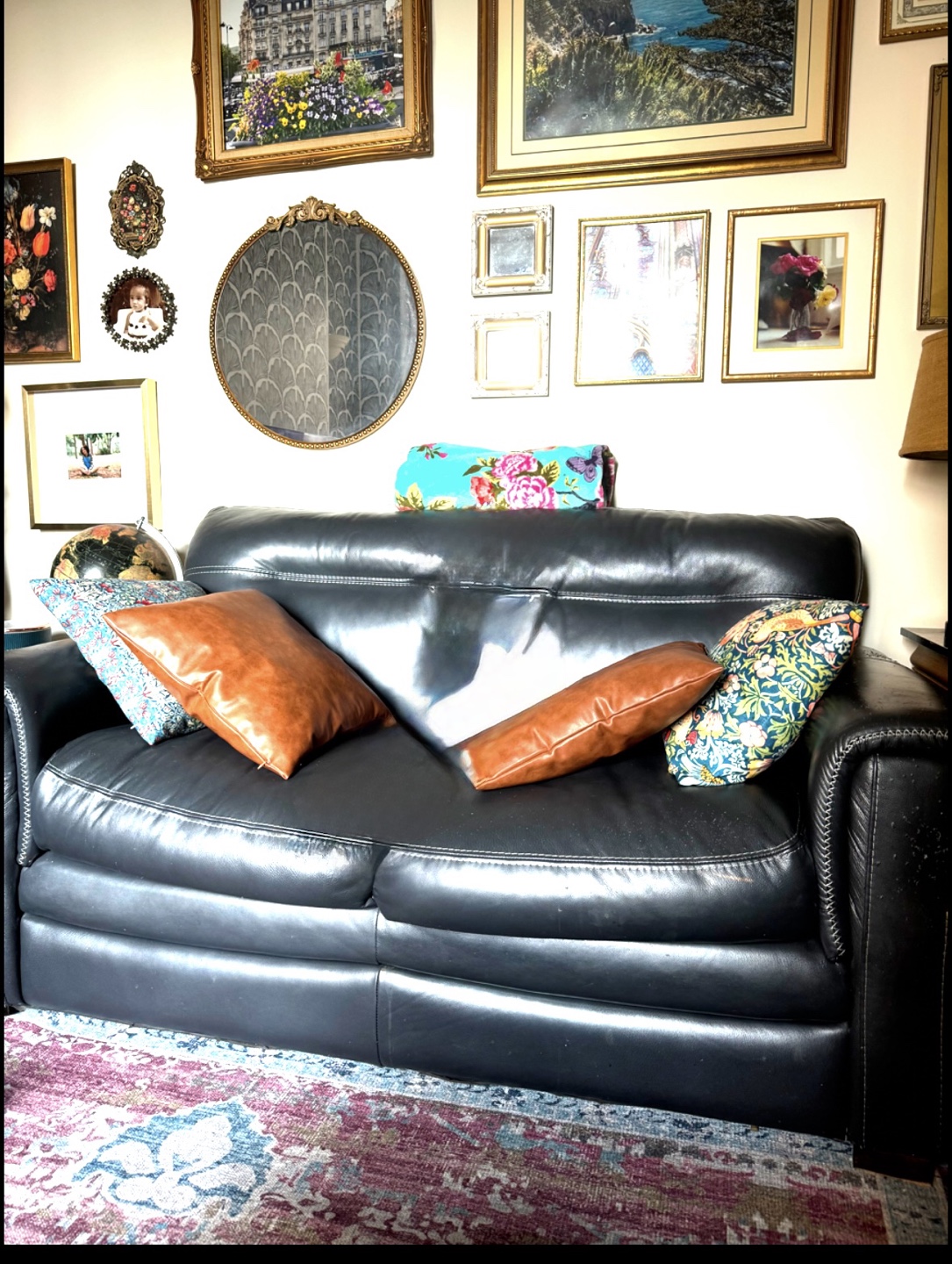 Dark Gray Leather Loveseat