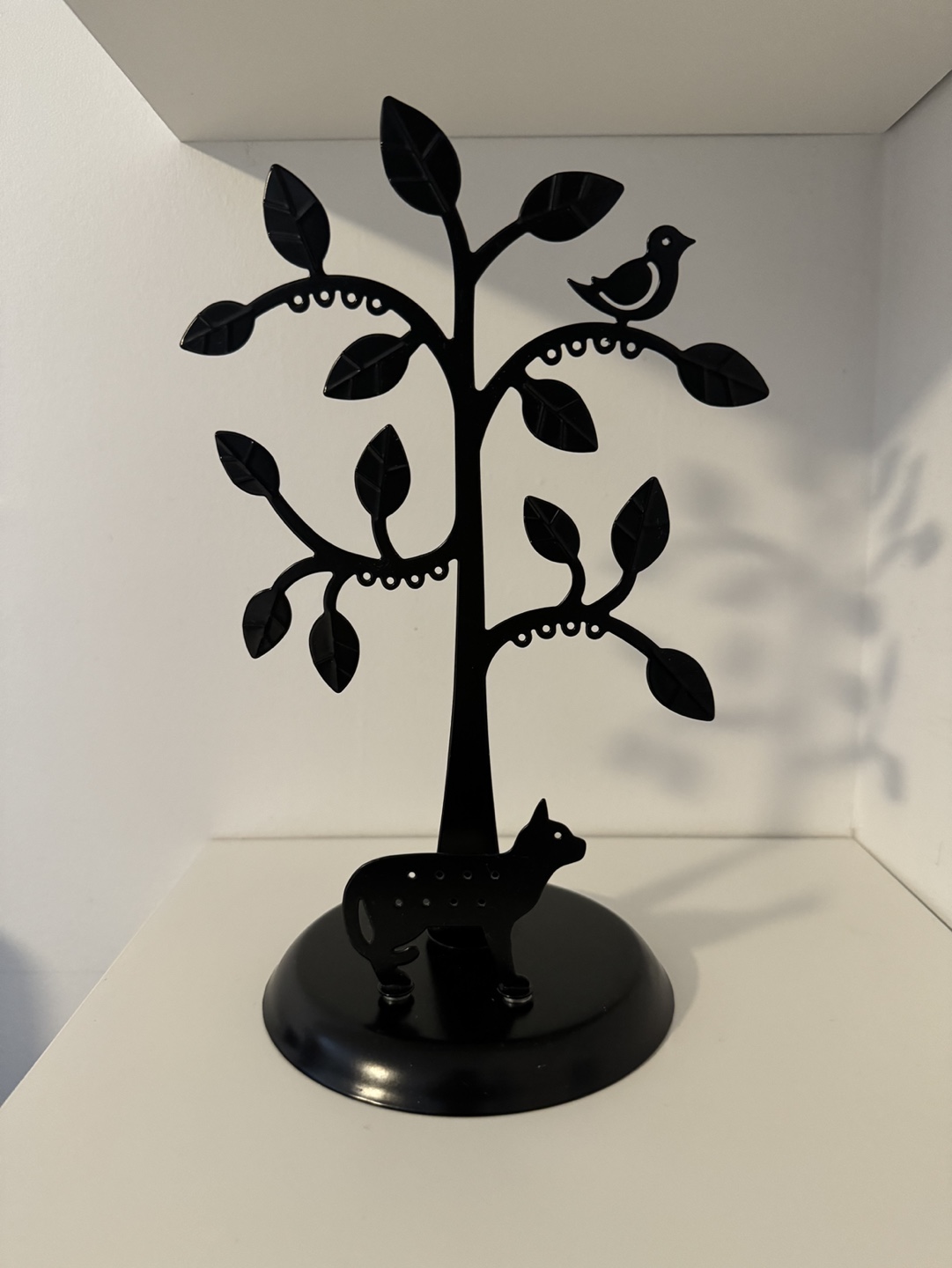 Black Metal Jewellery Tree Stand with Cat and Bird - photo 3