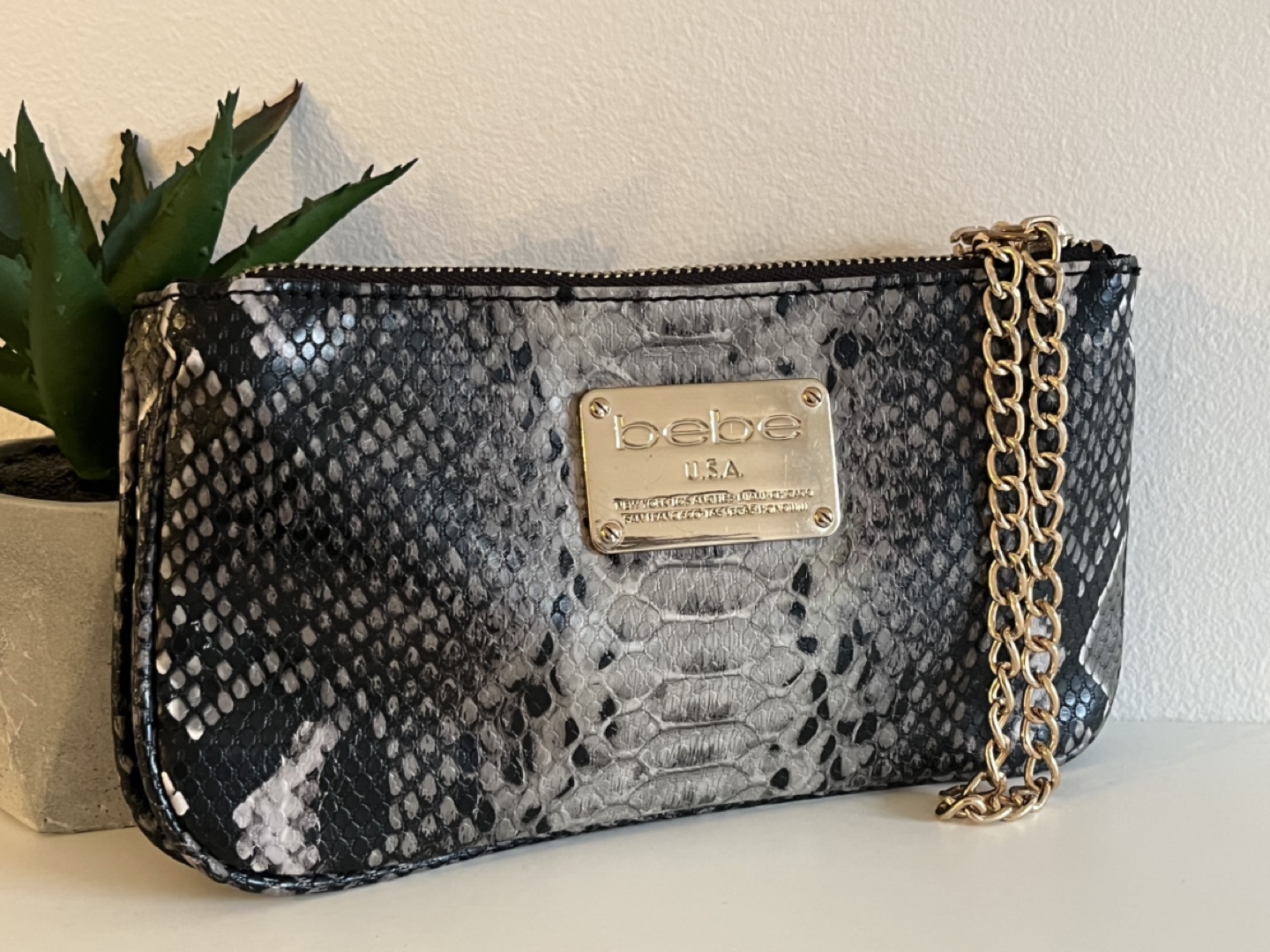 Bebe Lottie Snakeskin Chain Wallet