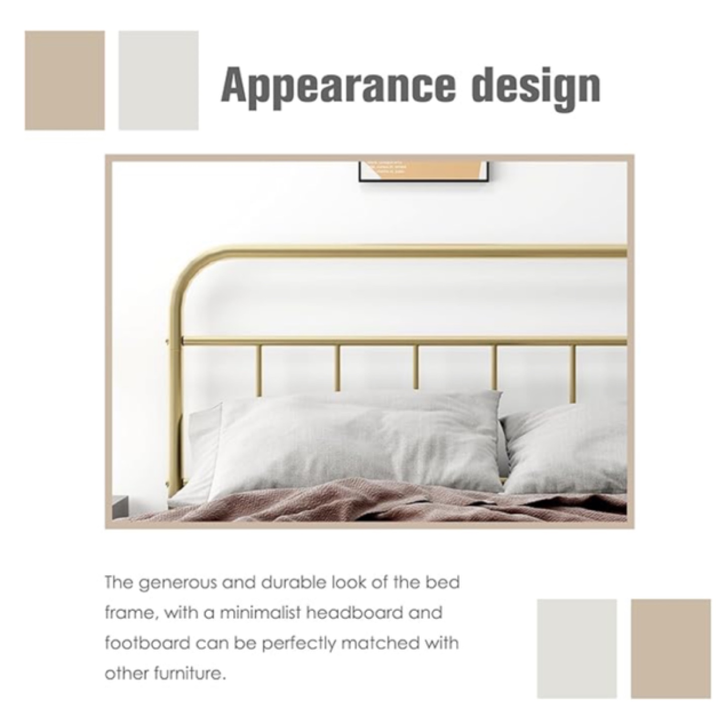 Queen Metal Bed Frame - Gold - photo 4