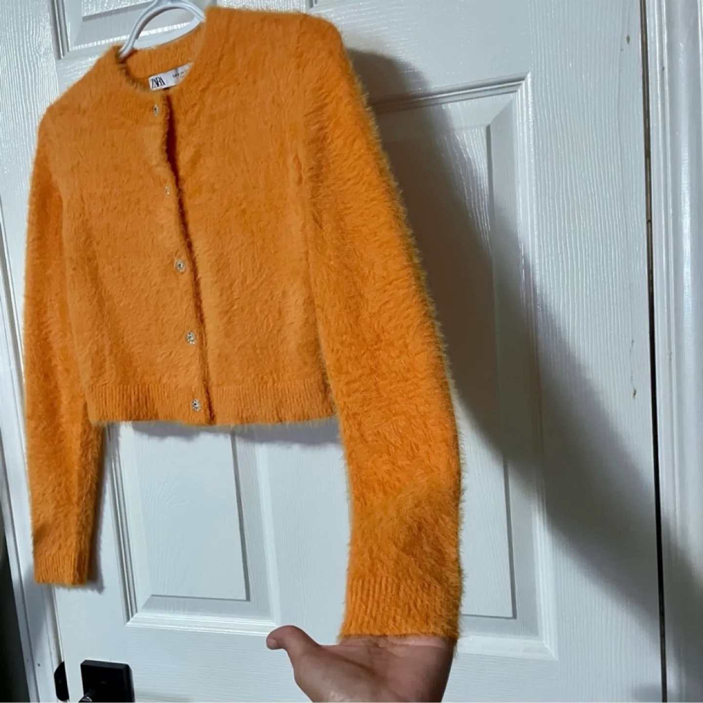 Zara Super Soft Orange Fuzzy Cardigan in Mint Condition image indicator(5)