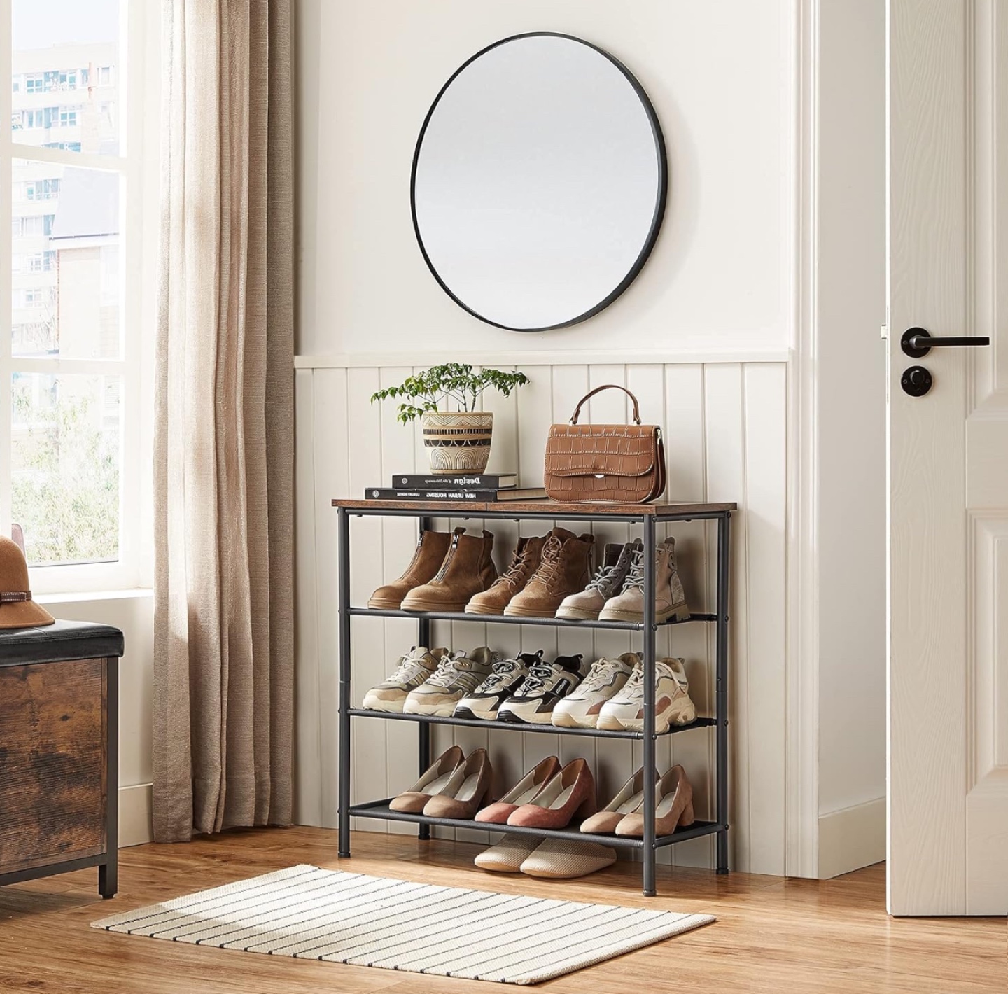 New Four-Tier Shoe Rack with Rustic Top