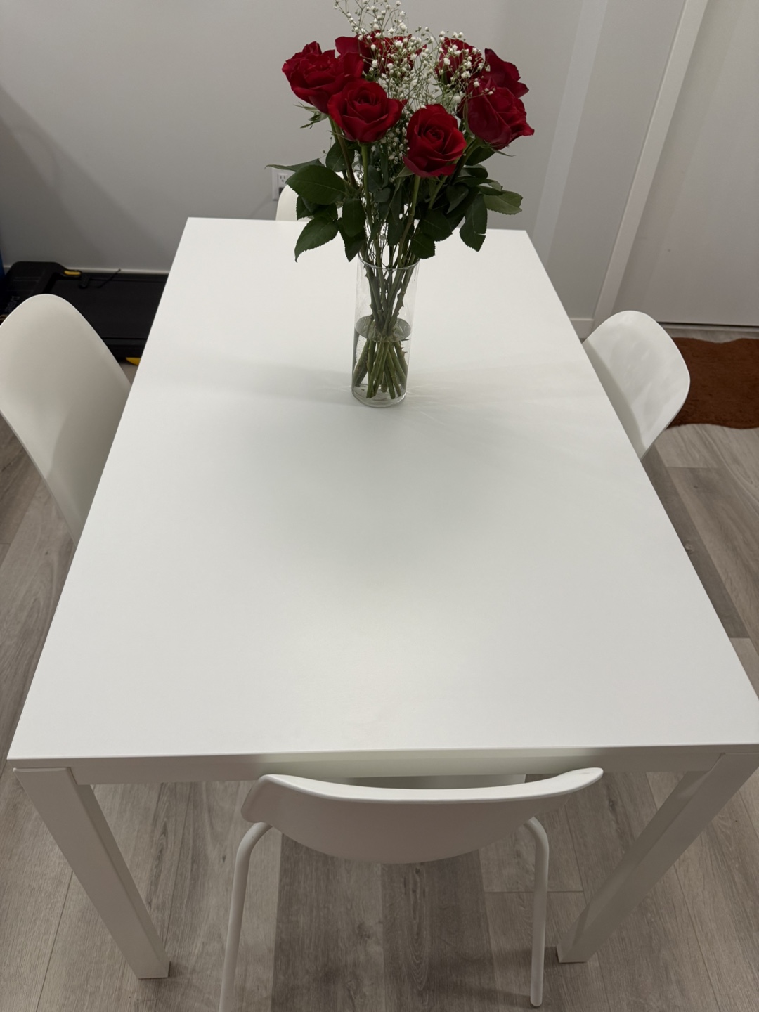 White IKEA Dining Table and Four Chairs