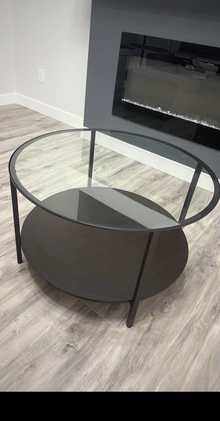Round Glass Coffee Table with Lower Shelf