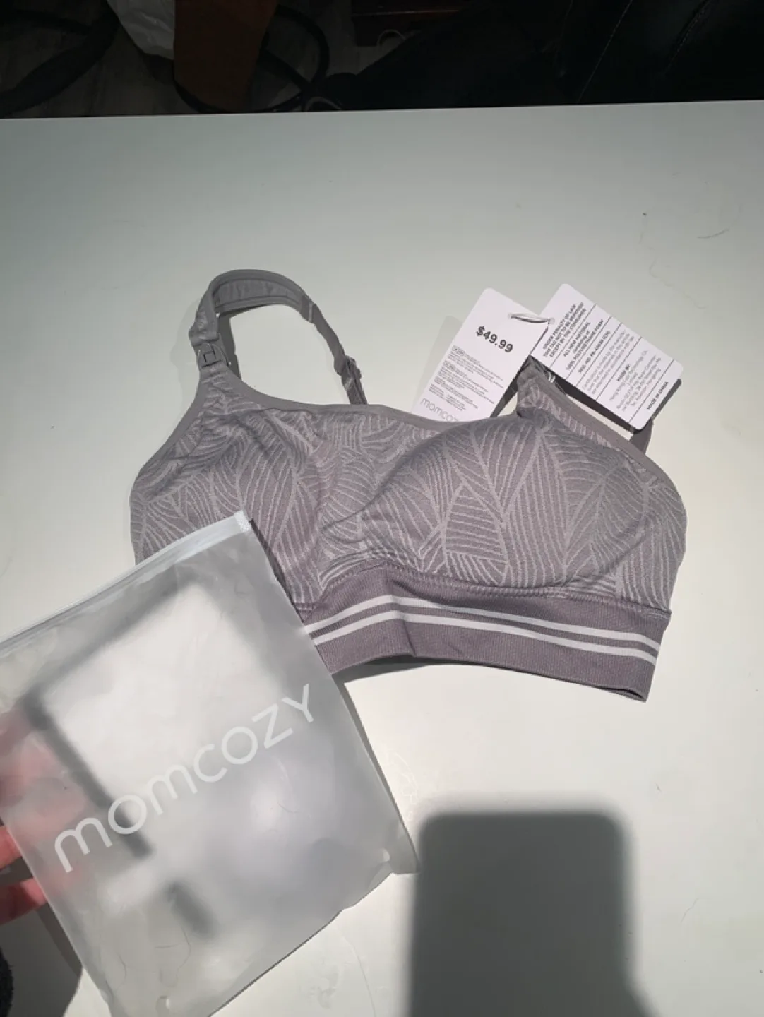 Momcozy 4 in 1 Nursing Pumping Bra - Grey Leaf Print - Size M image indicator(2)