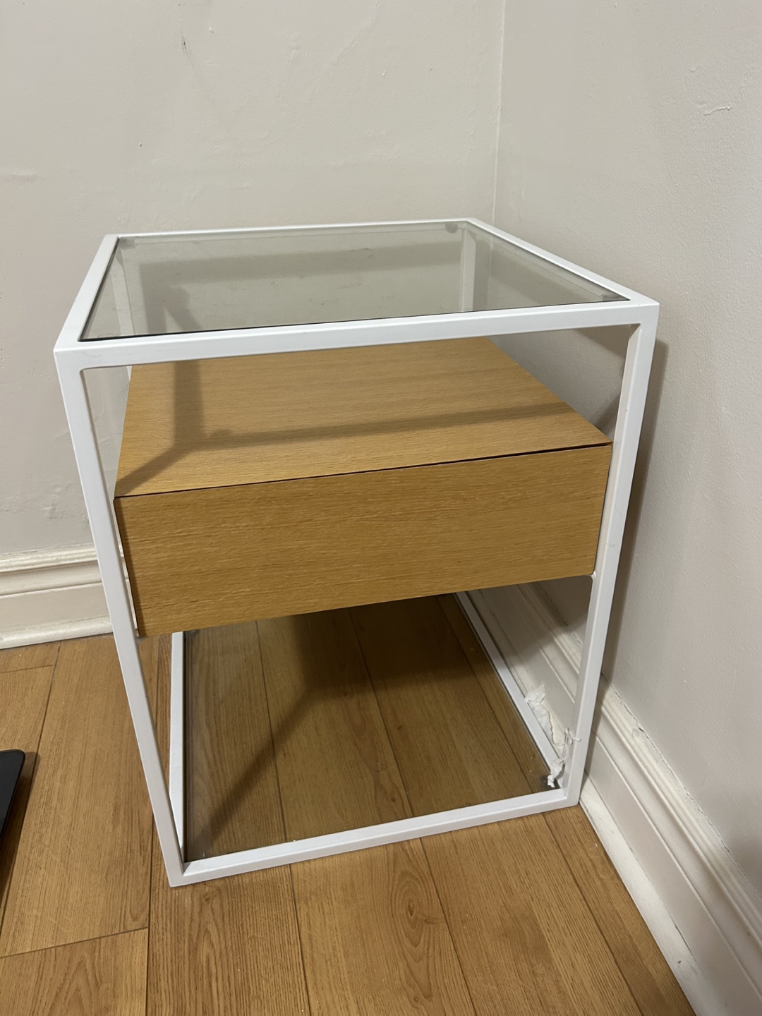 Structube - Modern White & Oak Nightstand with Glass Top