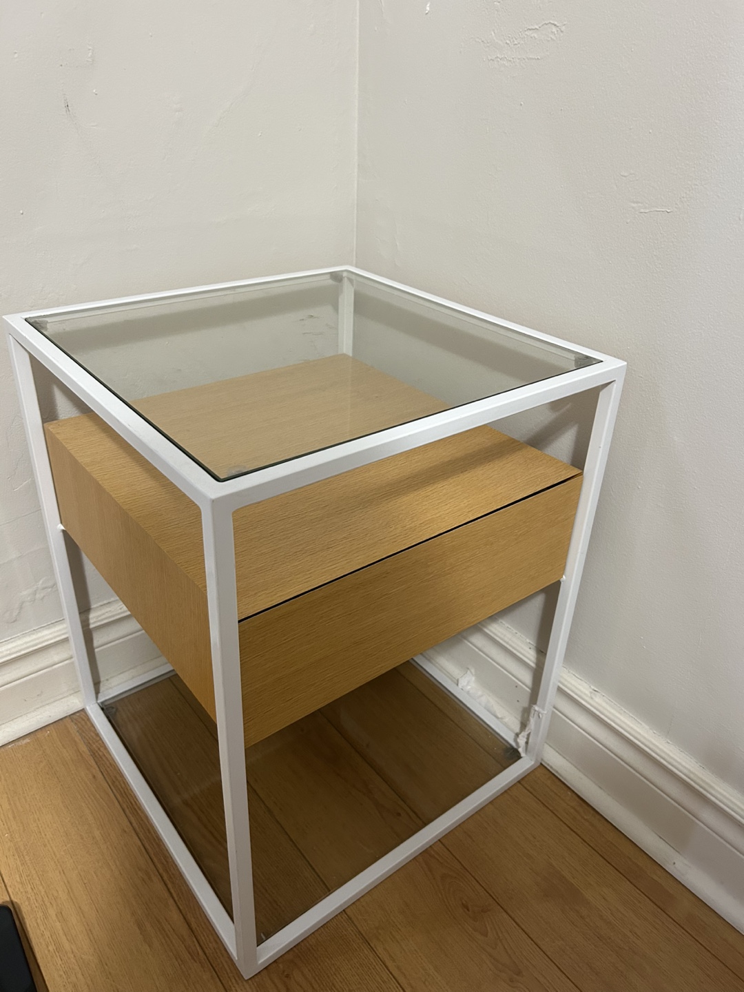 Structube - Modern White & Oak Nightstand with Glass Top - photo 3