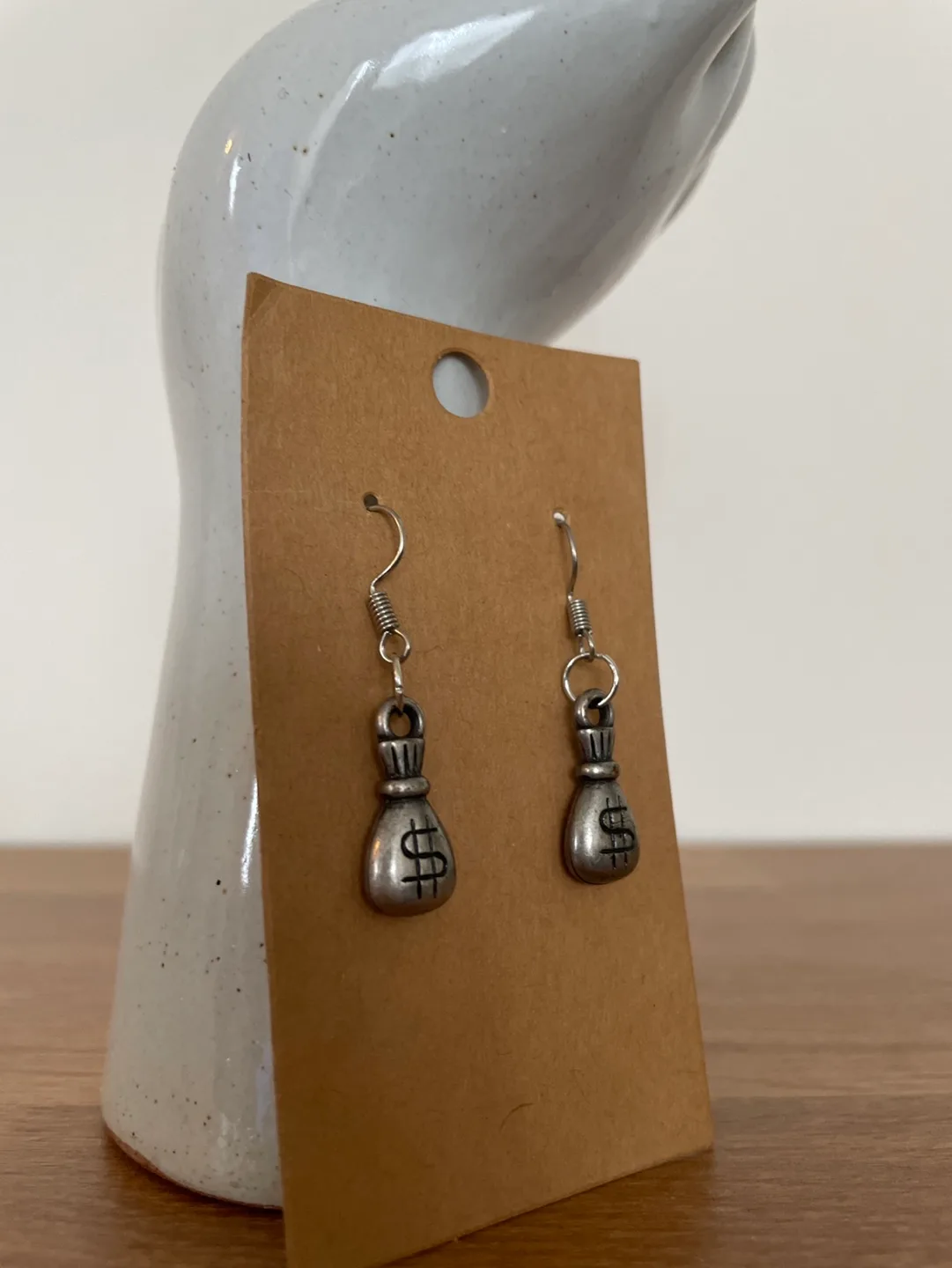 Silver Money Bag Dangle Earrings image indicator(2)