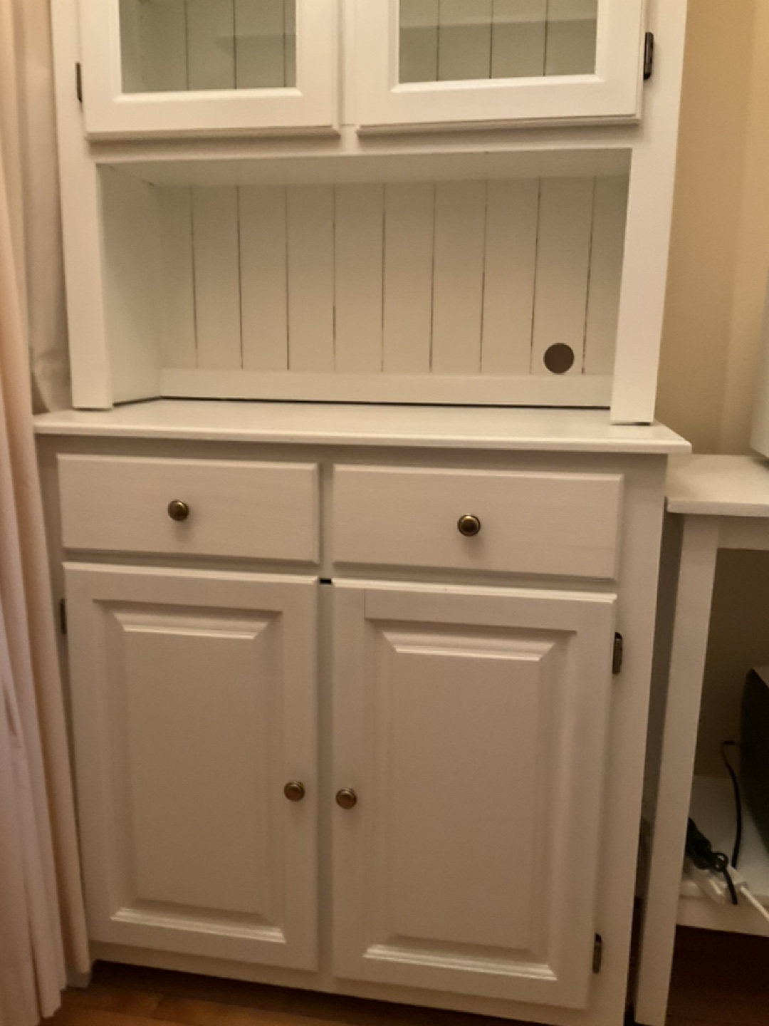 White Wooden Hutch with Glass Doors and Drawers - photo 4