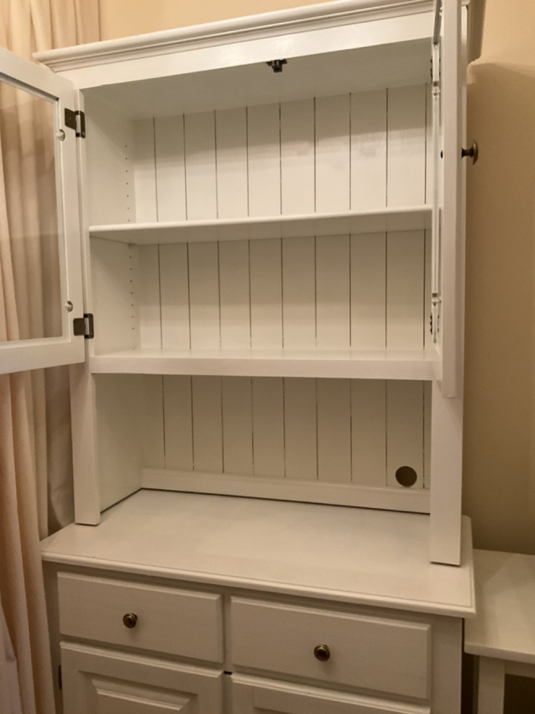 White Wooden Hutch with Glass Doors and Drawers - photo 3
