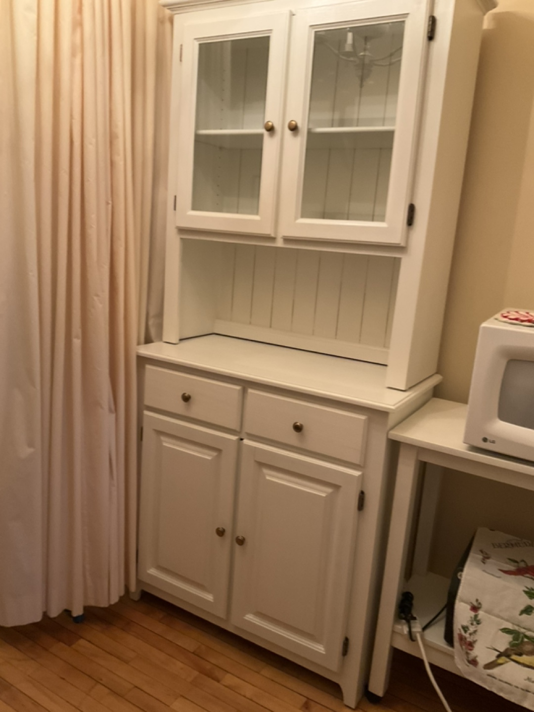 White Wooden Hutch with Glass Doors and Drawers - photo 5