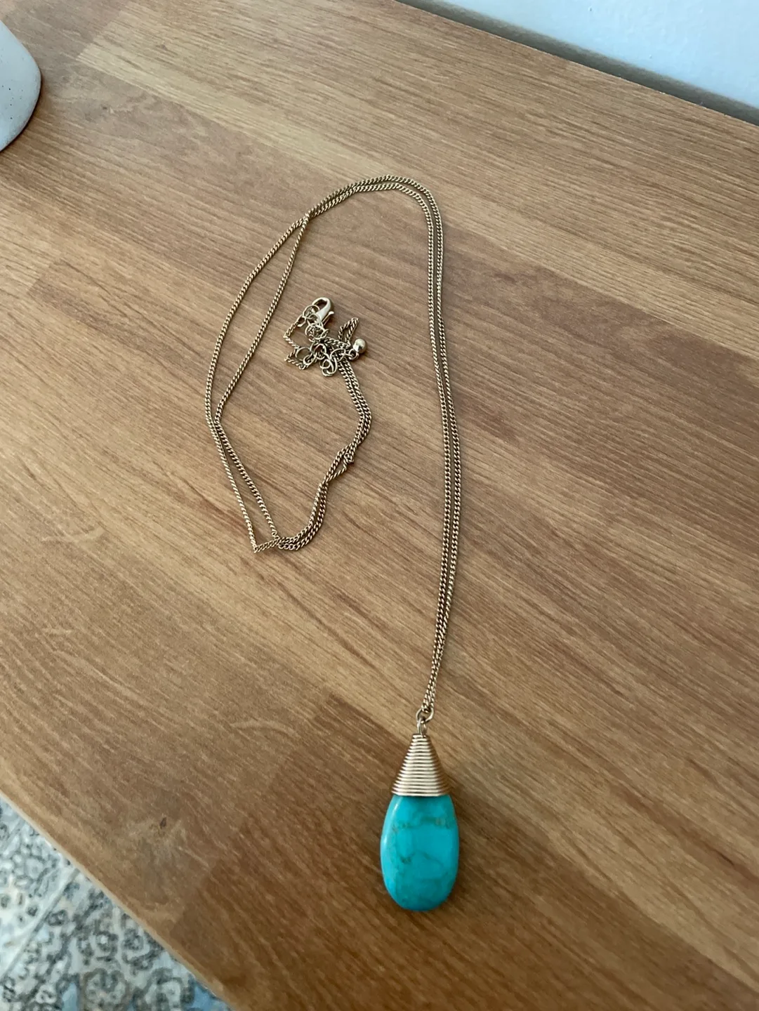 Forever 21 Gold Turquoise Long Necklace image indicator(2)
