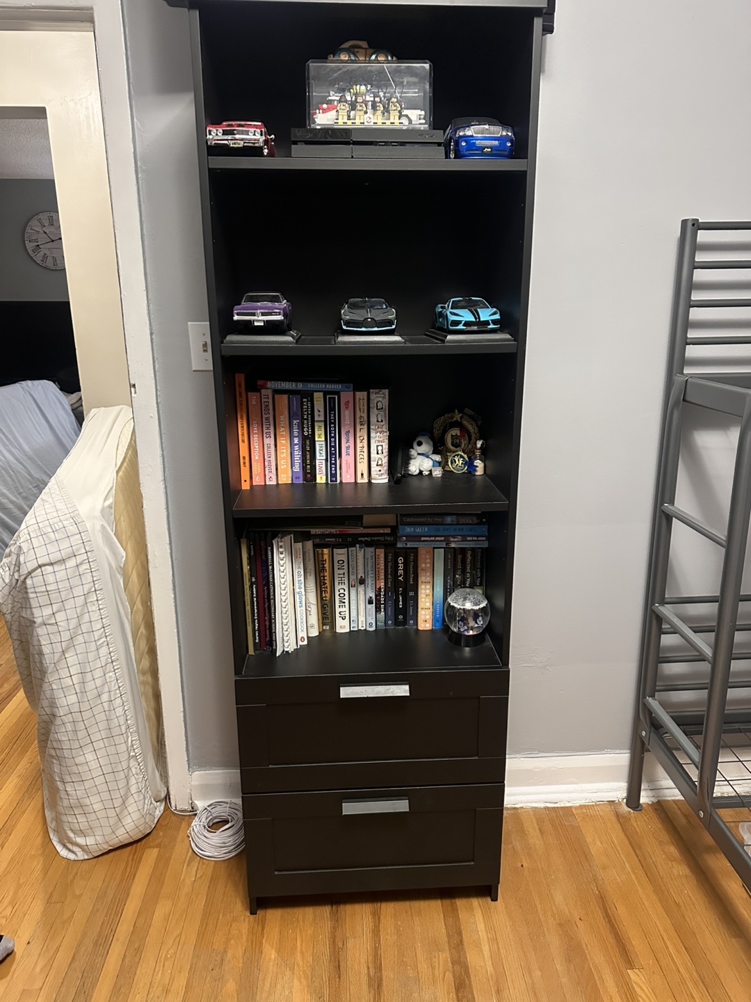 Black Bookshelf with Drawers