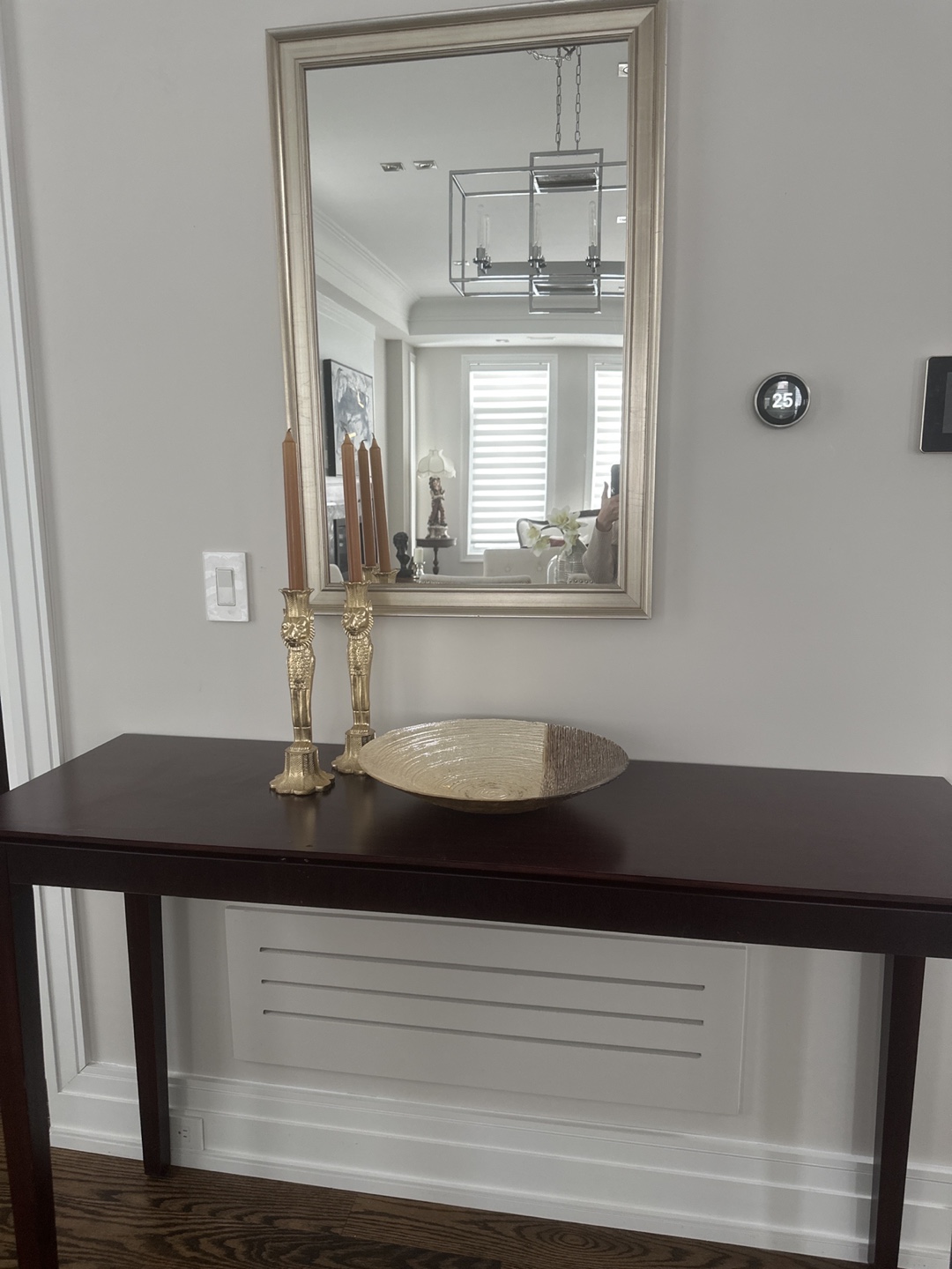 Dark Brown Console Table with Decorative Bowl