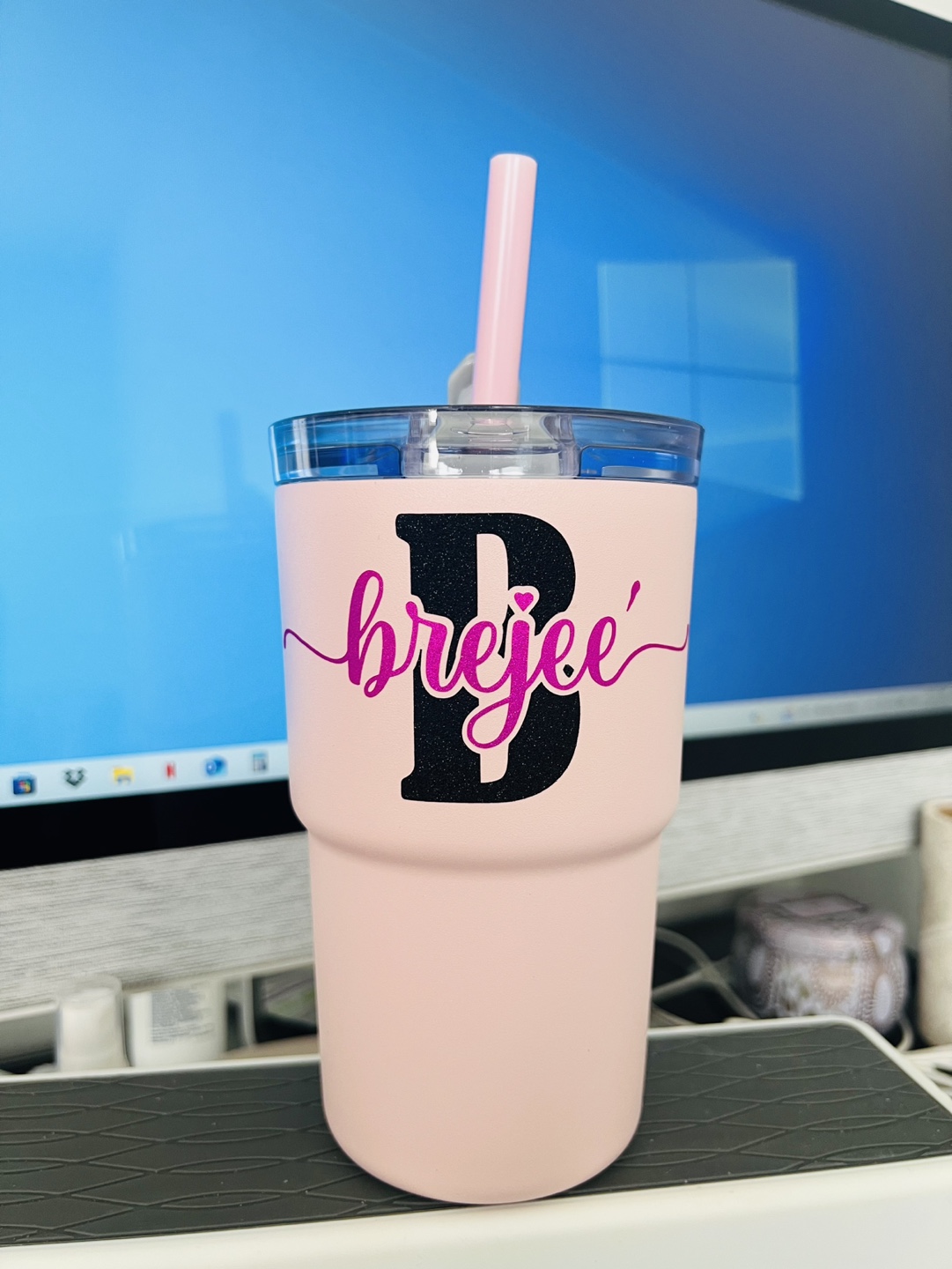 Personalized Pink Tumbler with Straw