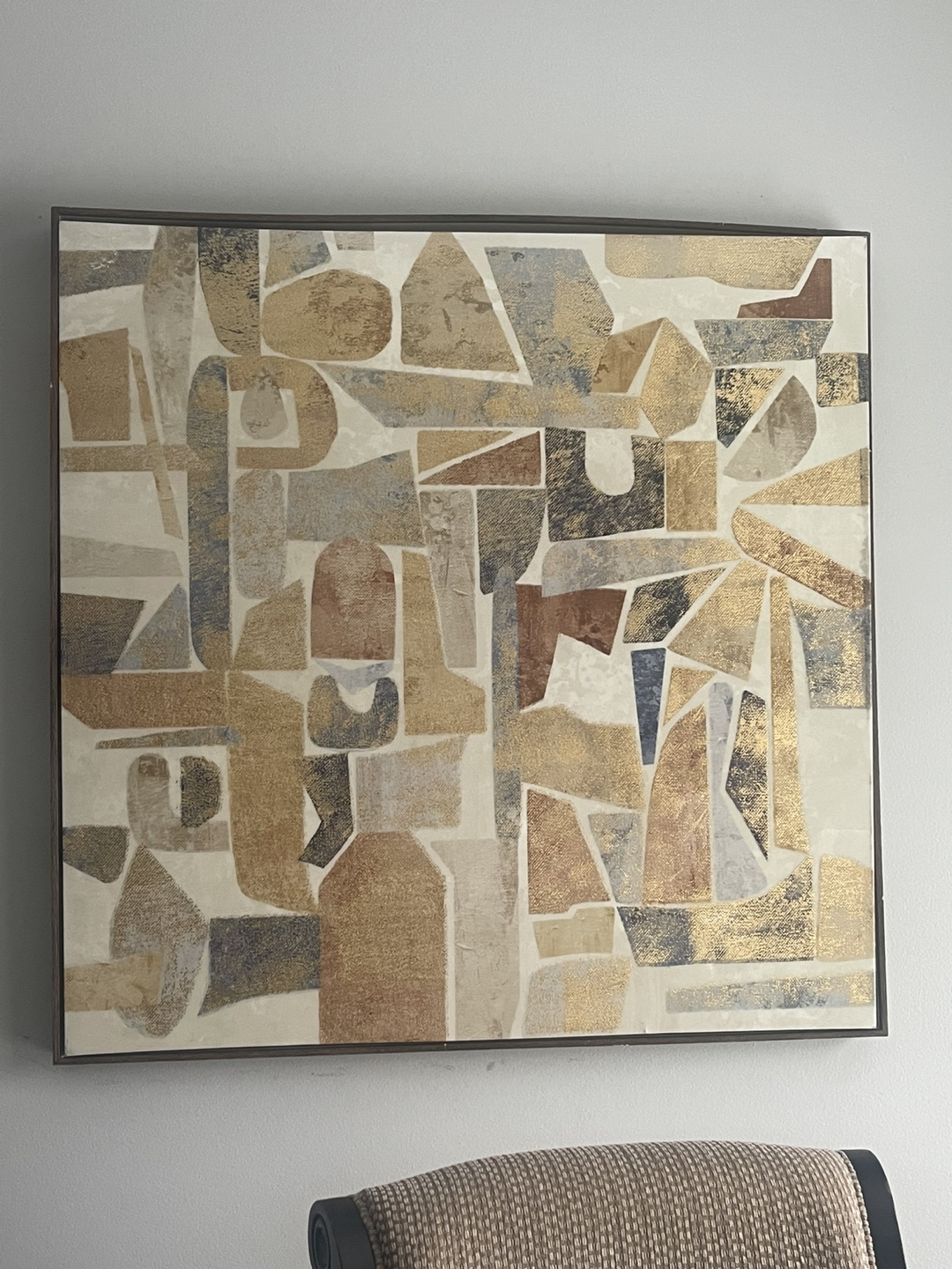 Large Abstract Gold & Beige Framed Wall Art