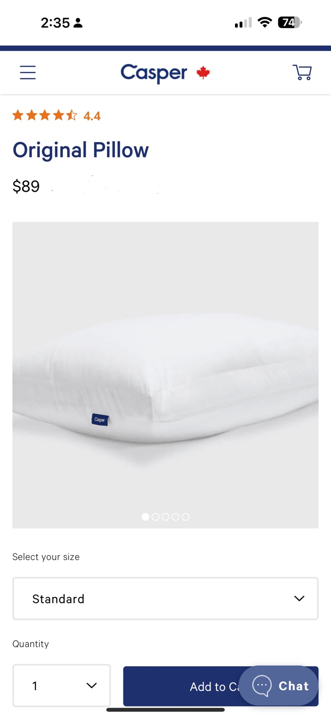 Casper Essential Cooling Pillow - Standard Size - Brand New - photo 2
