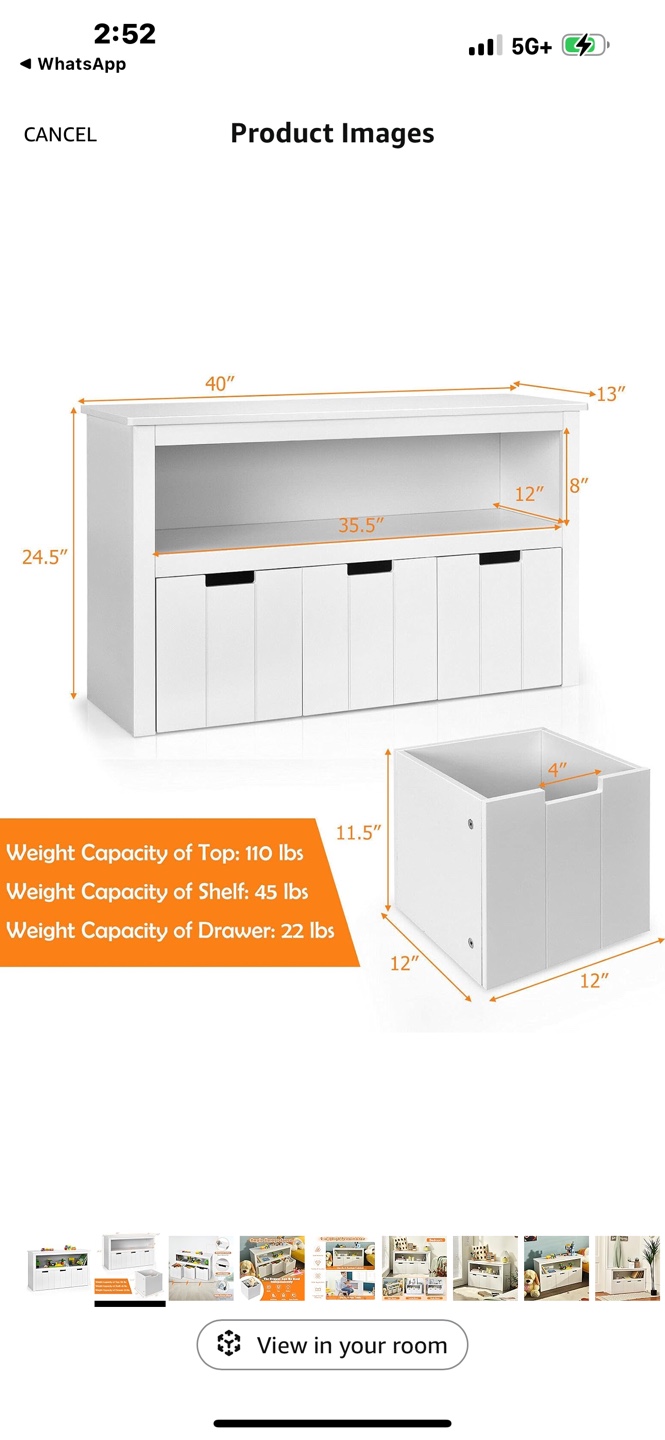 White Wooden Storage Cabinet with Drawers - photo 2