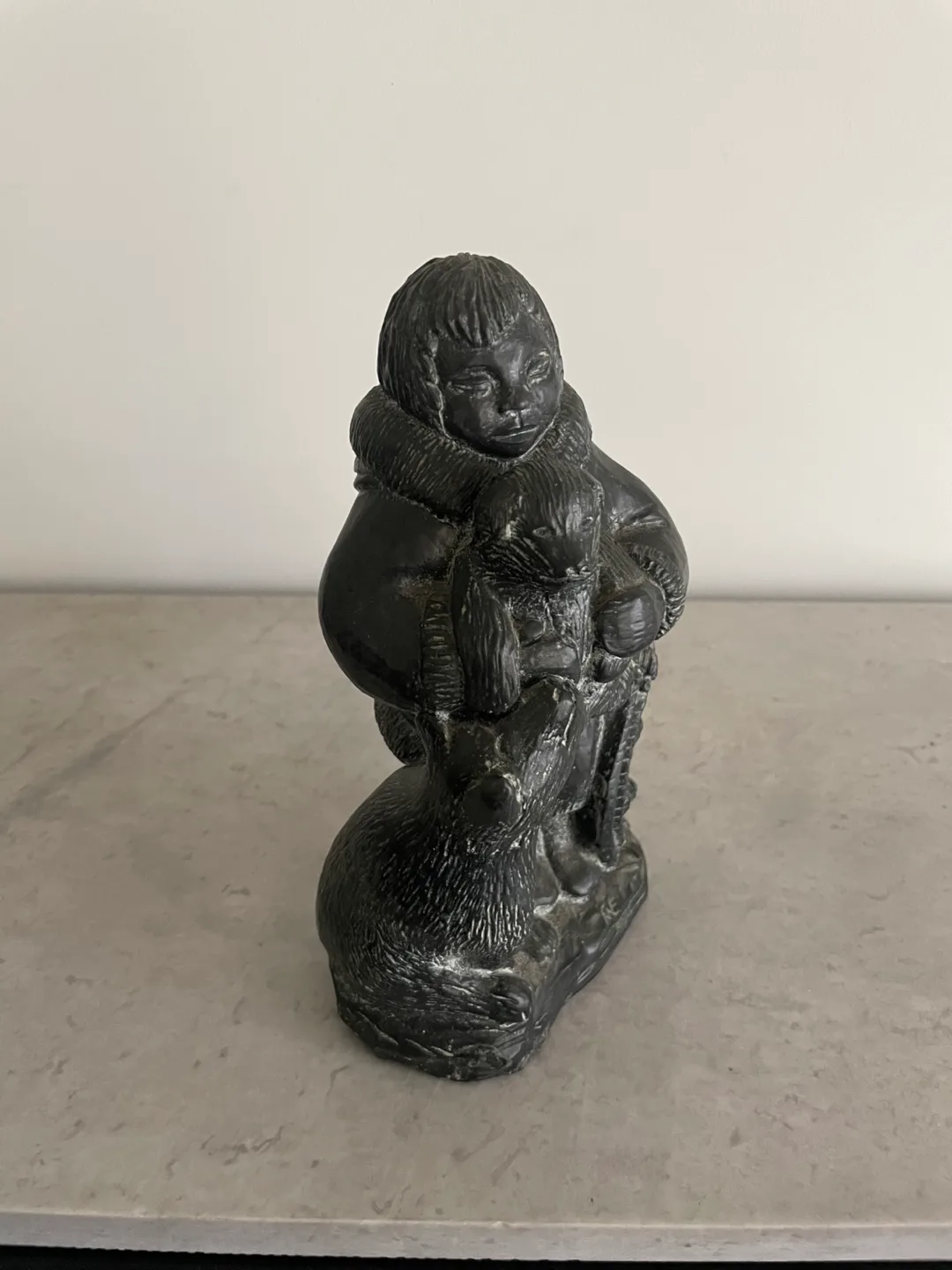 Vintage Inuit Soapstone Carving - Man and his dogs image indicator(2)