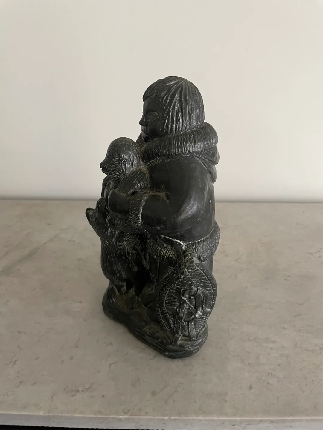 Vintage Inuit Soapstone Carving - Man and his dogs image indicator(3)
