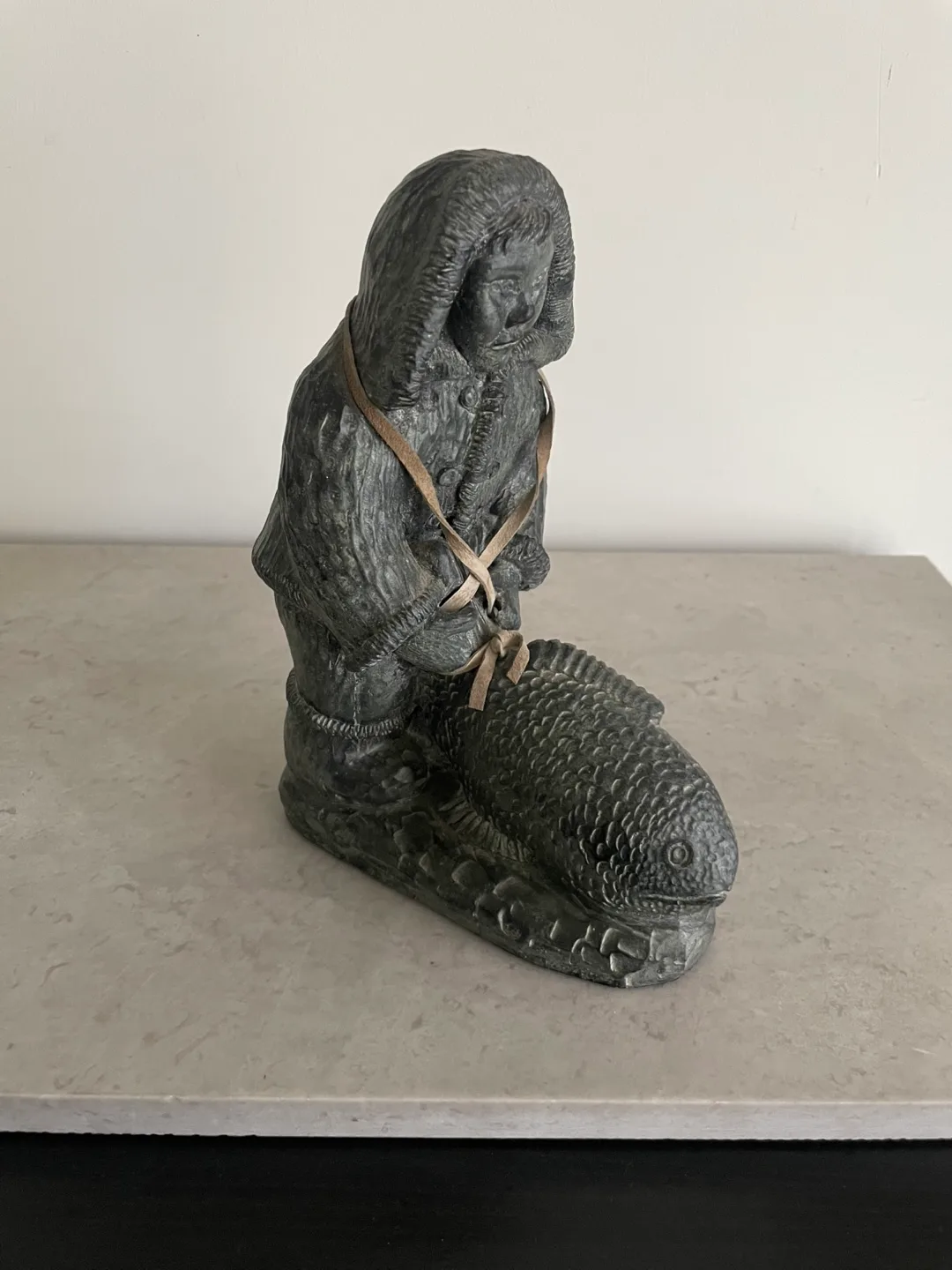 Vintage Inuit Soapstone Carving - Child with Fish image indicator(3)