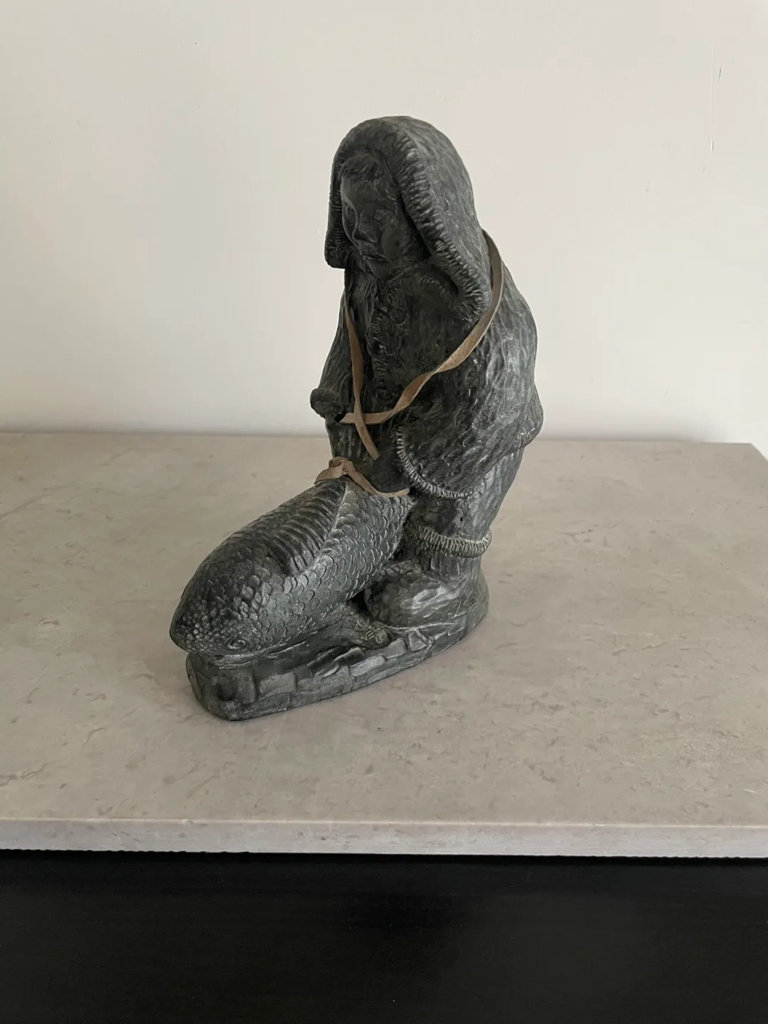 Vintage Inuit Soapstone Carving - Child with Fish image indicator(2)