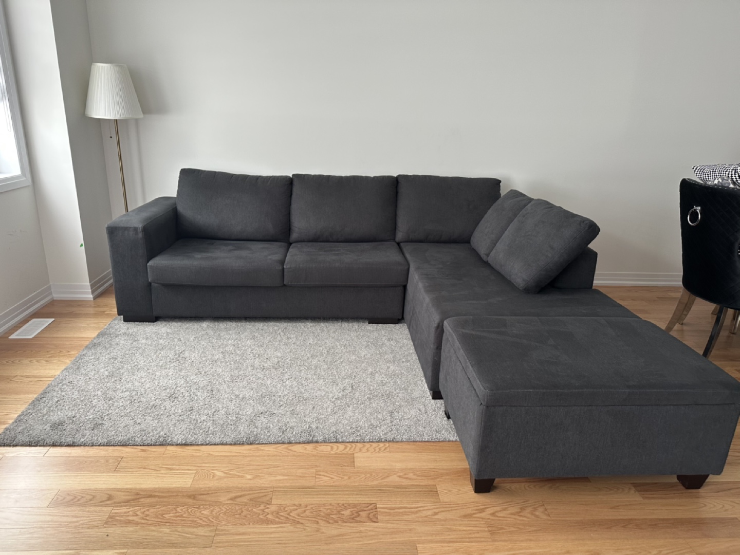 Dark Grey Sectional Sofa with Ottoman