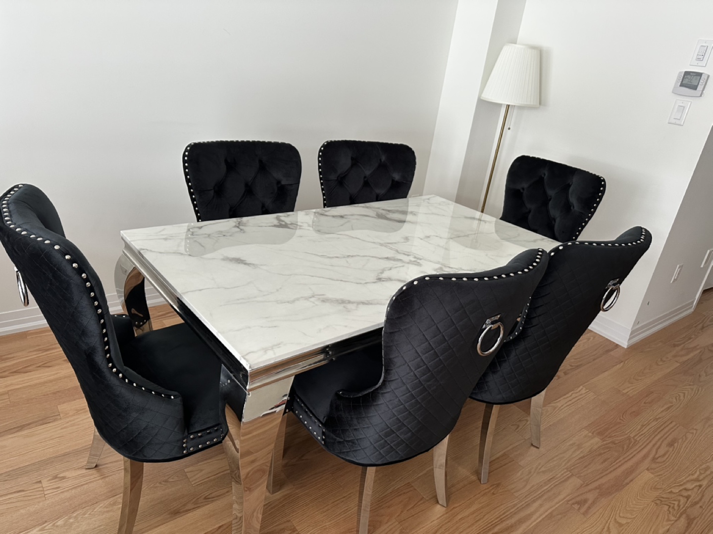 6-Piece Dining Set: Marble Top Table & Velvet Chairs