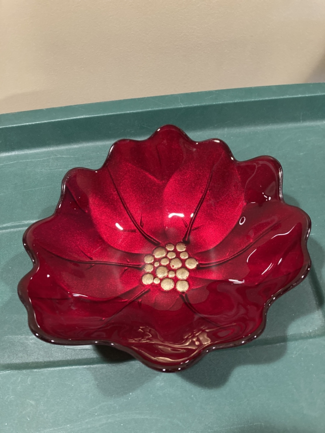 Red Glass Poinsettia Bowl