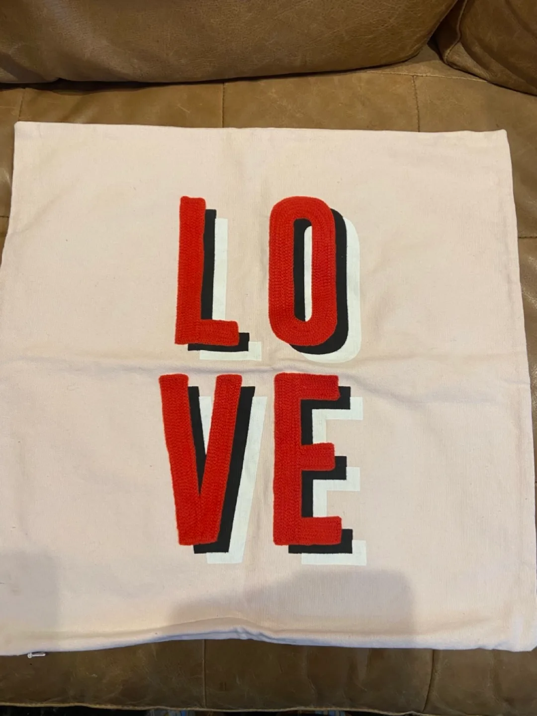 Pink Pillow Cover with Textured LOVE Text (8” x 8”) image indicator(3)