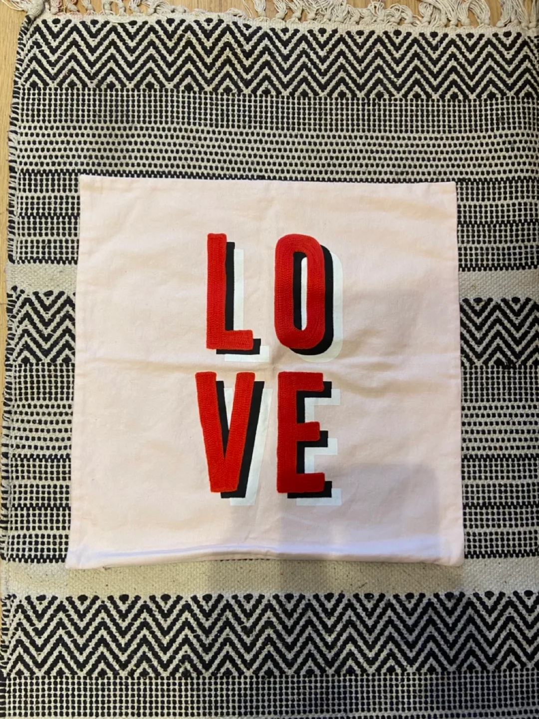 Pink Pillow Cover with Textured LOVE Text (8” x 8”) image indicator(2)