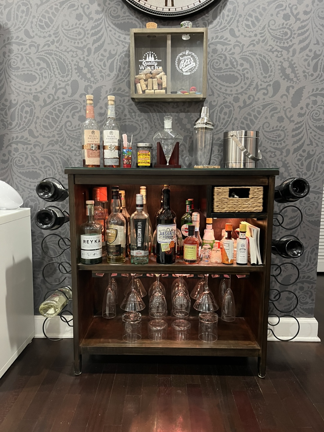 Custom solid wood liquor cabinet wine rack