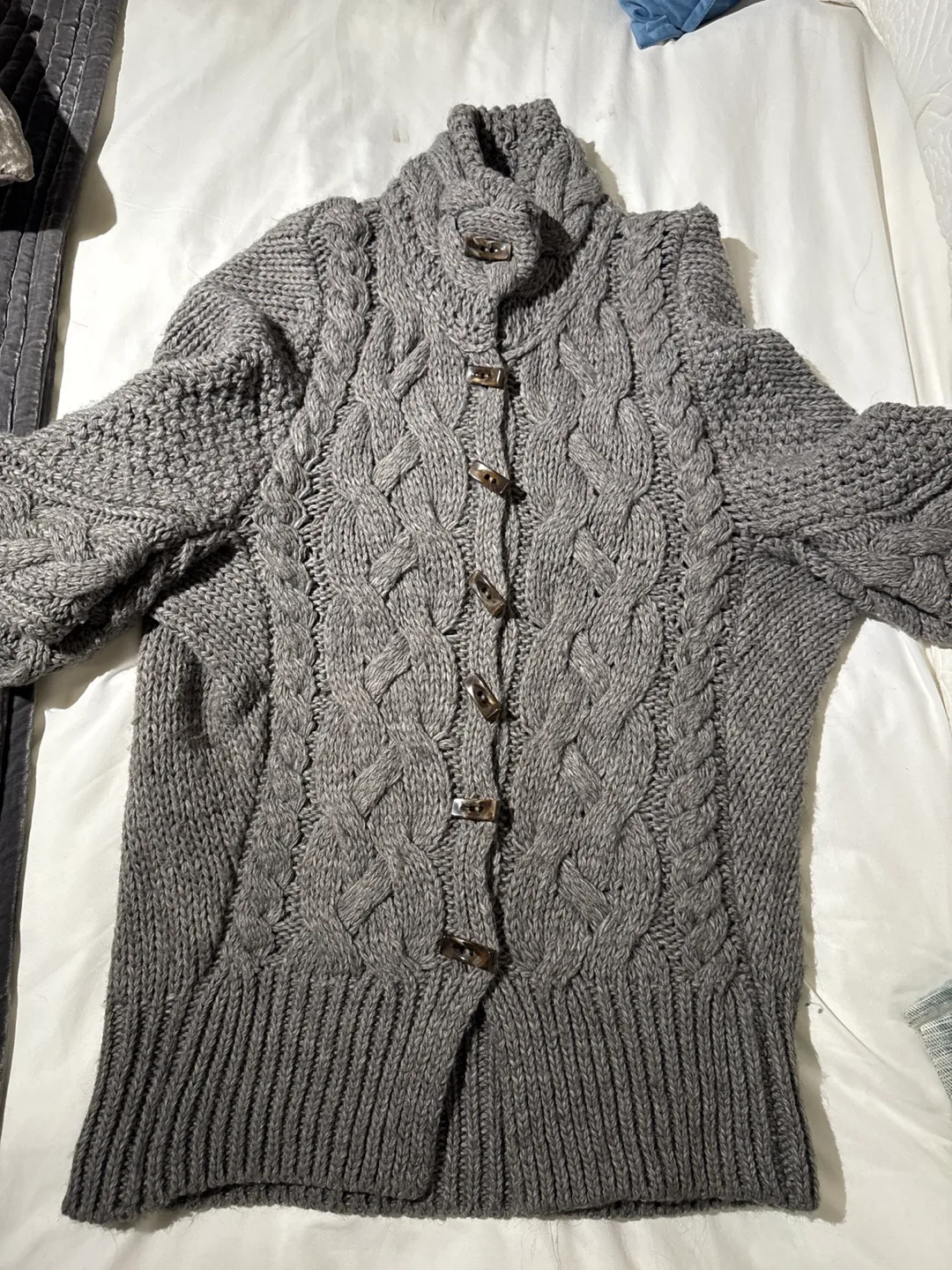 Grey Cable Knit Cardigan Sweater thumbnail