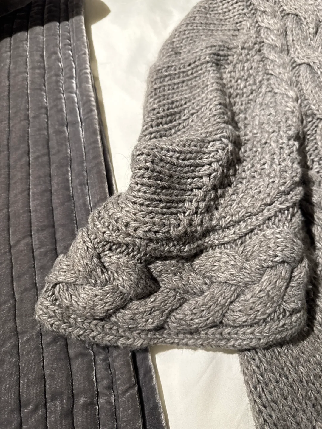 Grey Cable Knit Cardigan Sweater image indicator(2)