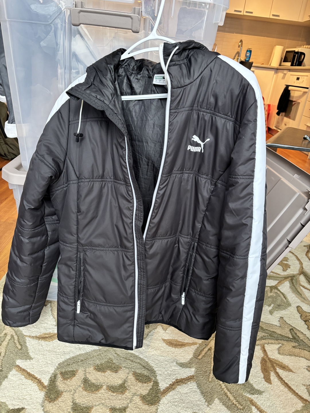 Puma Black Puffer Jacket with White Stripe