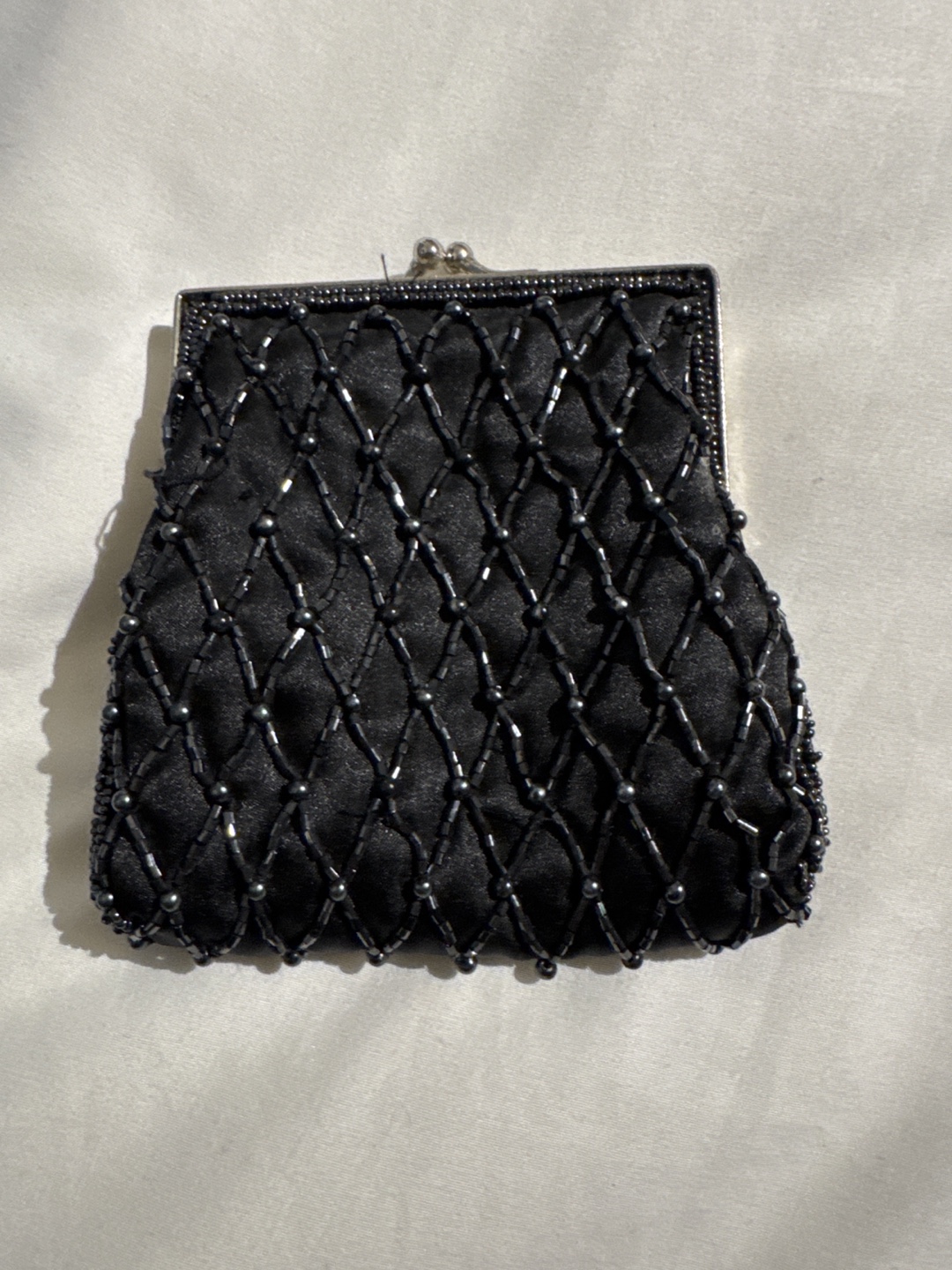 Black Beaded Evening Bag with Chain Strap