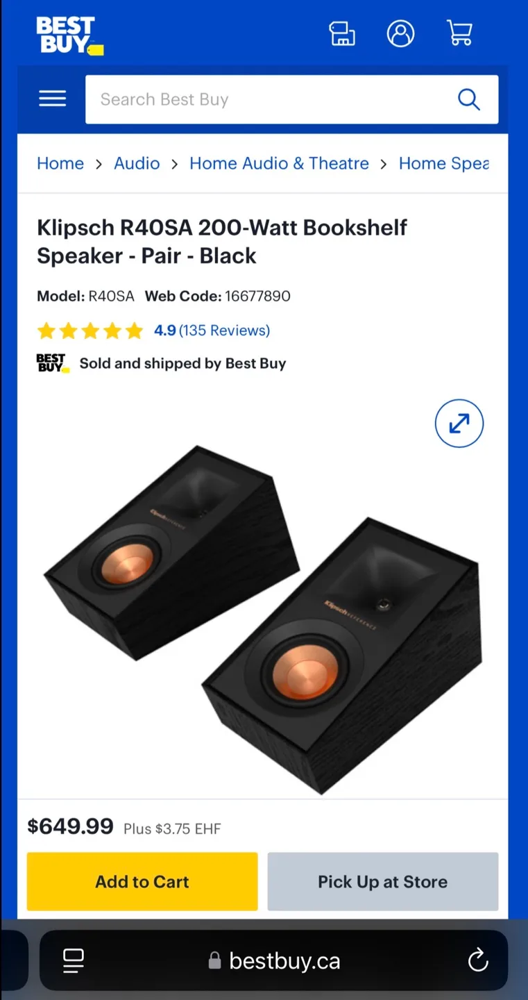 BRAND NEW! Klipsch R40SA 200-Watt Bookshelf Speaker $734.49 image indicator(4)