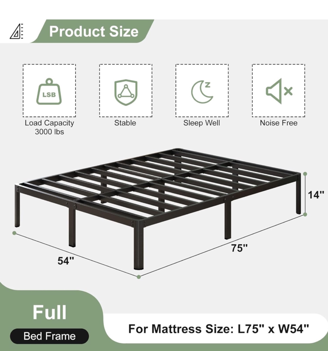 Full Metal Bed Frame - 75" x 54" - photo 3
