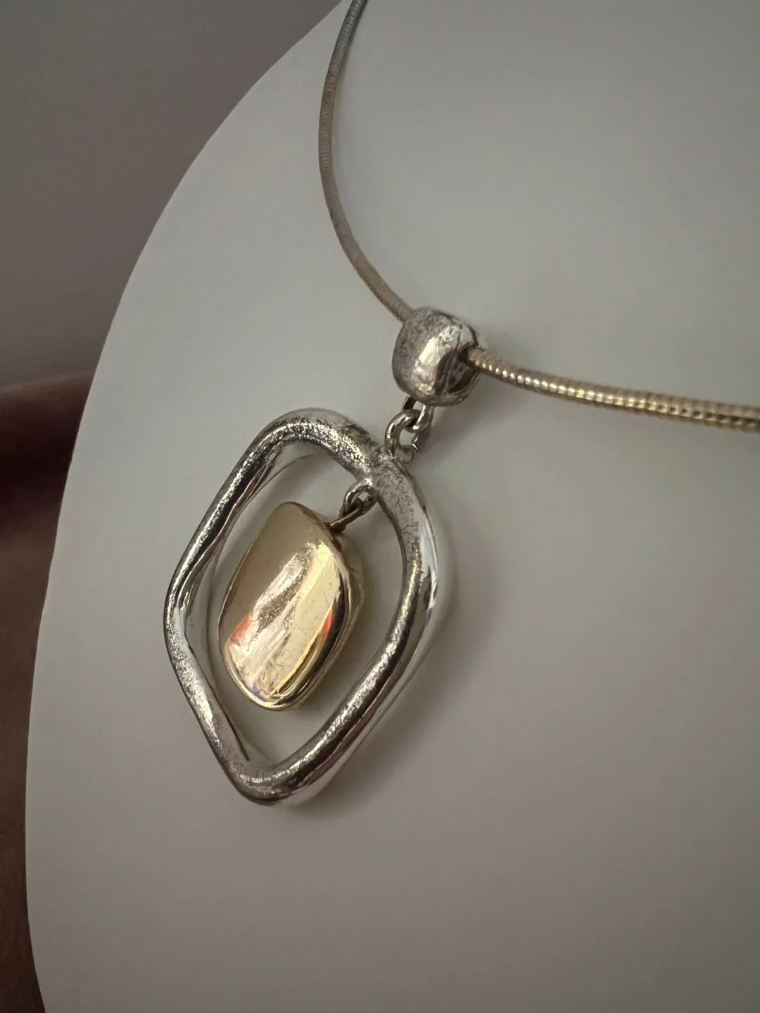 Silver Tone and Gold Tone Square Pendant Necklace image indicator(4)