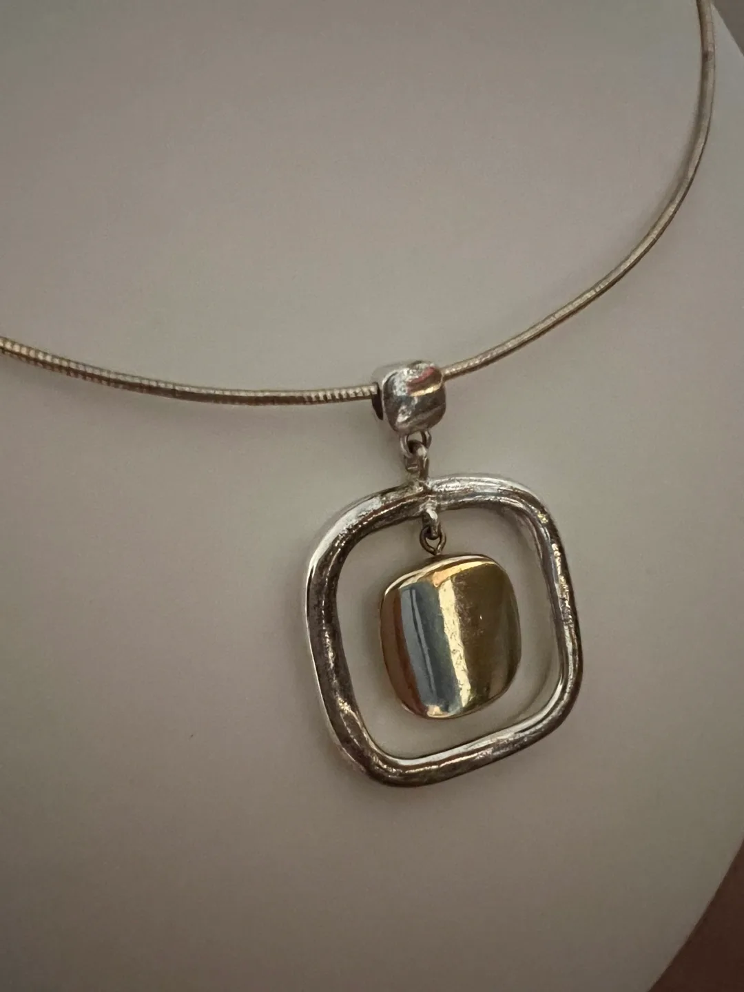 Silver Tone and Gold Tone Square Pendant Necklace image indicator(2)