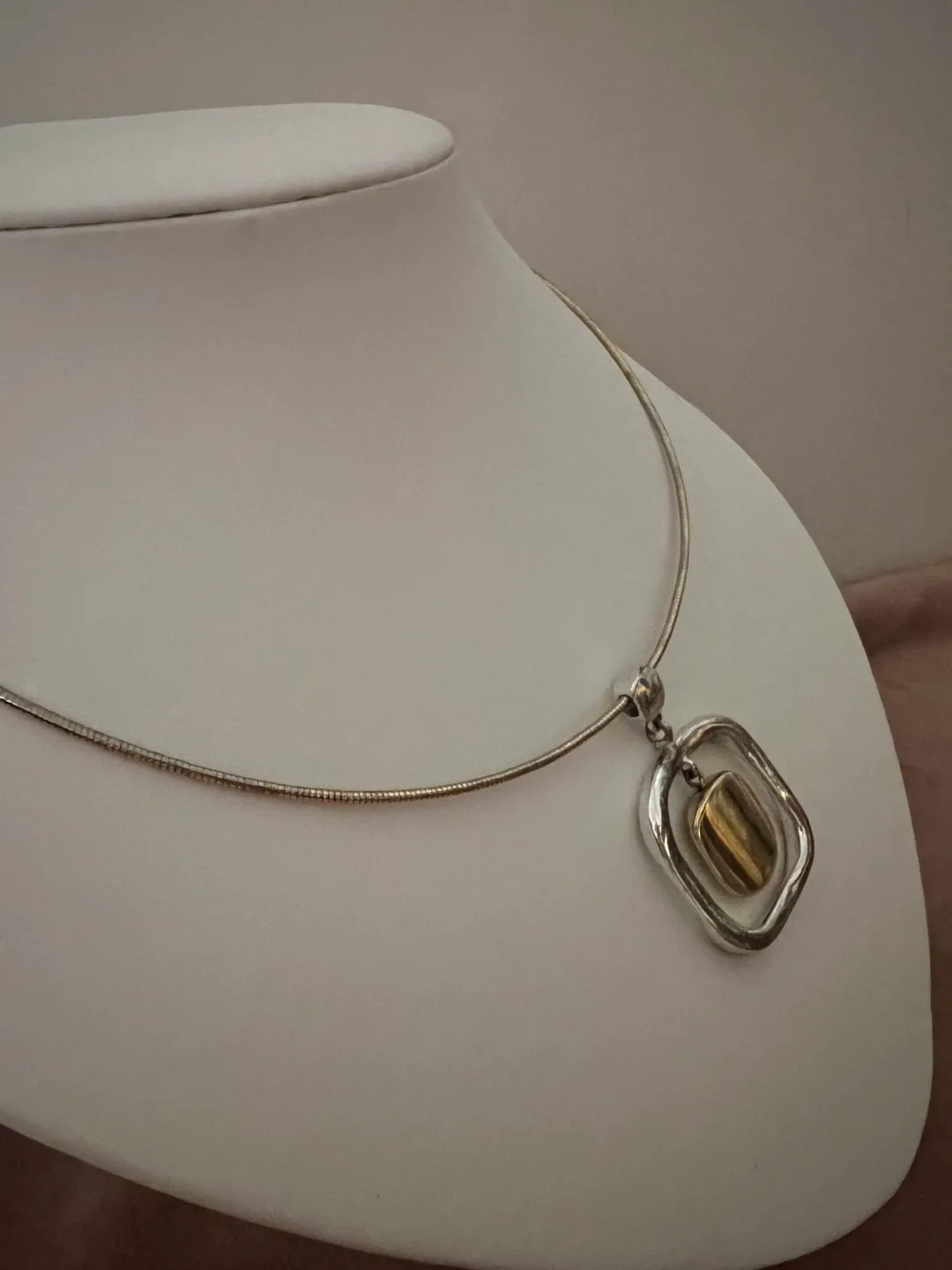 Silver Tone and Gold Tone Square Pendant Necklace image indicator(3)